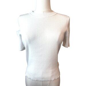 ZARA Medium White Ribbed Knit Top Waist Cutout